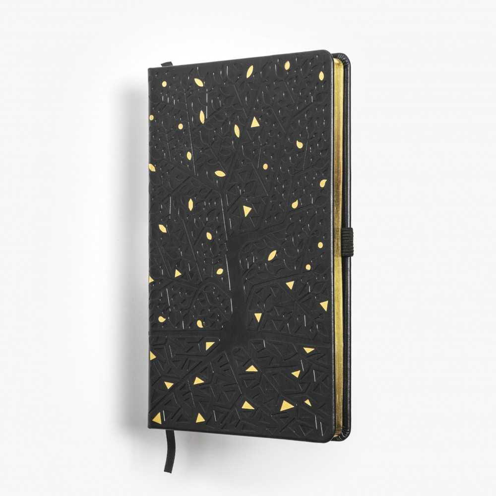 Anteckningsbok BLACK TREE - svart/guld djuppräglad skrivbok