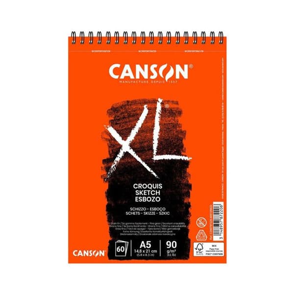 Spiral Album - CANSON - XL® A5 - 60 ark - 90 g - Skiss - Tillverkad i Frankrike