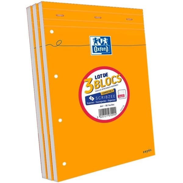 Anteckningsblock - OXFORD - 3 häftade anteckningsblock - 21 x 31,5 cm - 160 sidor - 80g - Orange
