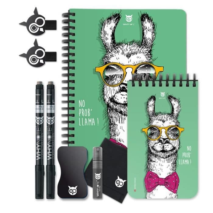 WHYNOTE 40-sidig återanvändbar anteckningsbok - "Llama" fodrad anteckningsbok med raderbar markör (Whiteboard anteckningsblock)