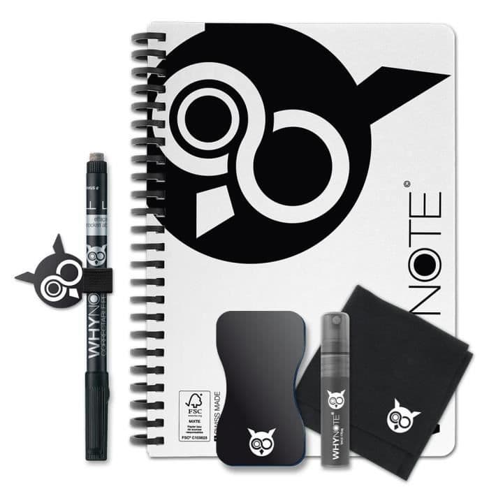 WHYNOTE A5 STARTPACK - Raderbar anteckningsblock - Oändligt återanvändbar ofodrad - Vit