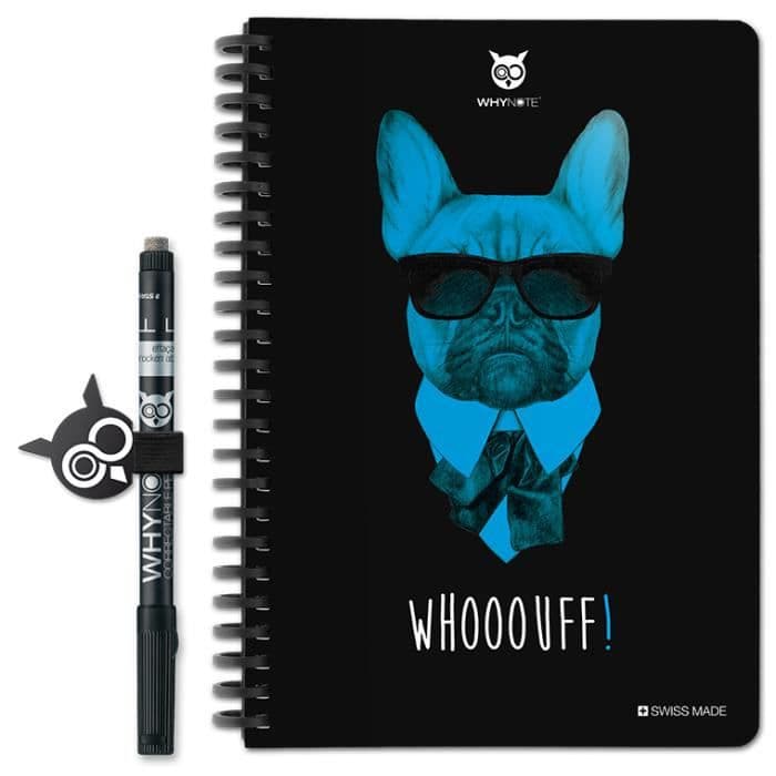 WHYNOTE® Format A5 BULLDOG - Anteckningsblock raderar som en whiteboard - Raderbar anteckningsbok med fodrad papper - filt