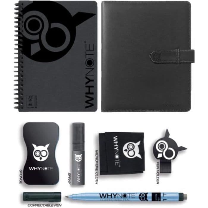 WHYNOTE® A5 SVART FULL PACK - Oändligt återanvändbart anteckningsblock Whynote Book - Anteckningsboken, raderbar anteckningsbok, ark med...