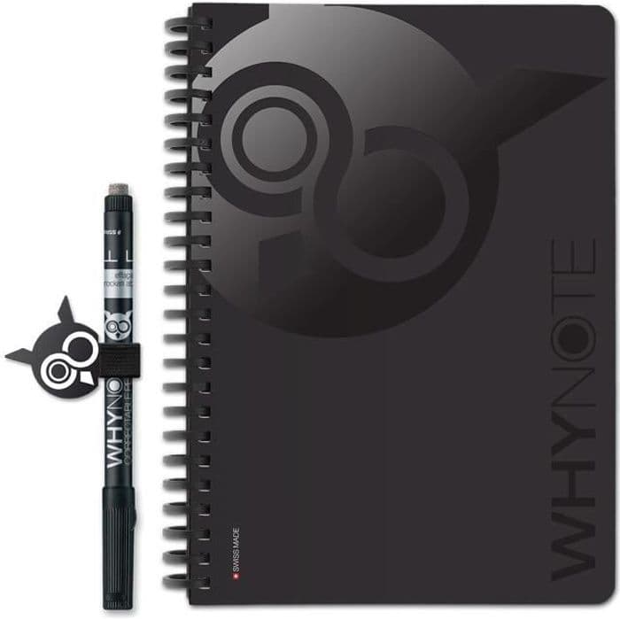 Återanvändbar A5 Notebook 40 sidor WHYNOTE - Black Blank Page Notebook med raderbar filt (Whiteboard Notepad)