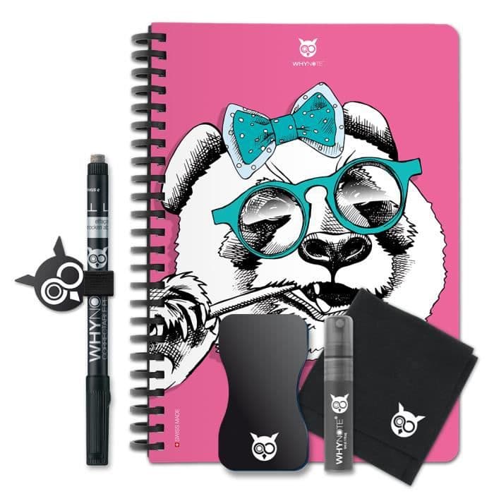 WHYNOTE 40-sidig återanvändbar A5-anteckningsboksats - "Panda" fodrad anteckningsbok med raderbar markör (Whiteboard-anteckningsblock)