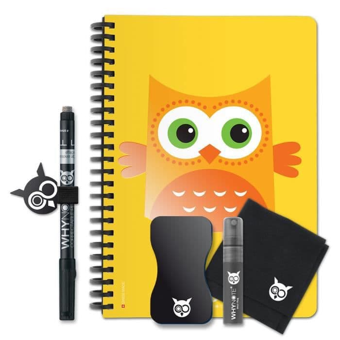 WHYNOTE 40-sidig återanvändbar A5-anteckningsboksats - "Owls" fodrad anteckningsbok med raderbar markör (Whiteboard-anteckningsblock)