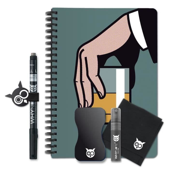 WHYNOTE® Format A5 WHISKEY - Anteckningsblock raderar som en whiteboardtavla. Fodrad raderbar anteckningsbok - Rengöringssats + markör