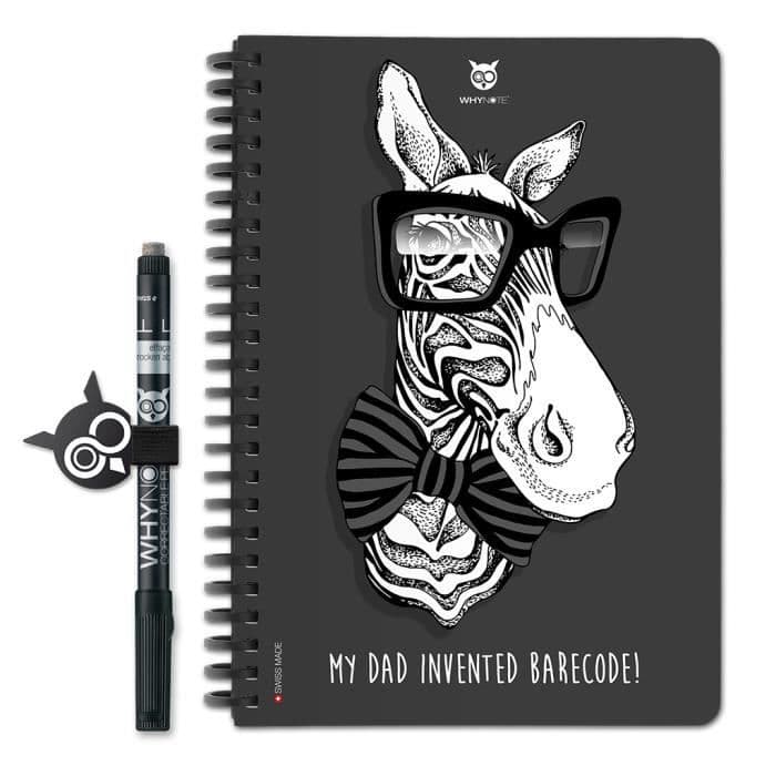 WHYNOTE 40-sidig återanvändbar A5-anteckningsbok - "Zebra" fodrad anteckningsbok med raderbar markör (Whiteboard Notepad)