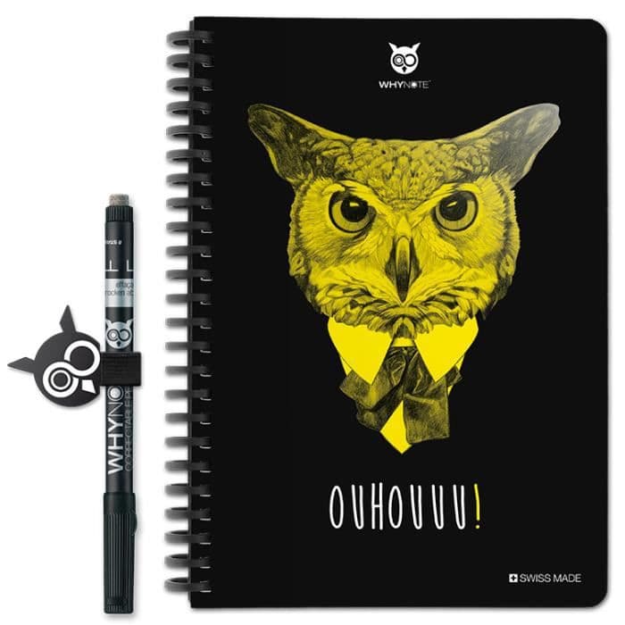 WHYNOTE® A5-format OWL - Anteckningsblock raderar som en whiteboard - Raderbar anteckningsbok med fodrad papper - filt