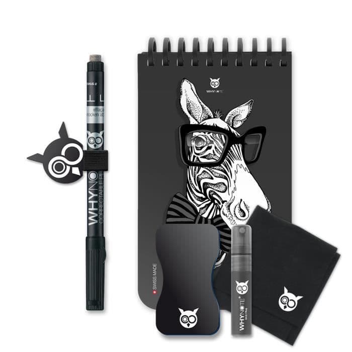 WHYNOTE 40 sidor återanvändbar anteckningsbok - "Zebra" fickanteckningsbok med raderbar filt (anteckningsblock på Whiteboard)
