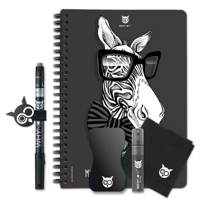 WHYNOTE 40 sidor återanvändbar A5 Notebook Kit - "Zebra" fodrad anteckningsbok med raderbar filt (Whiteboard Notepad)