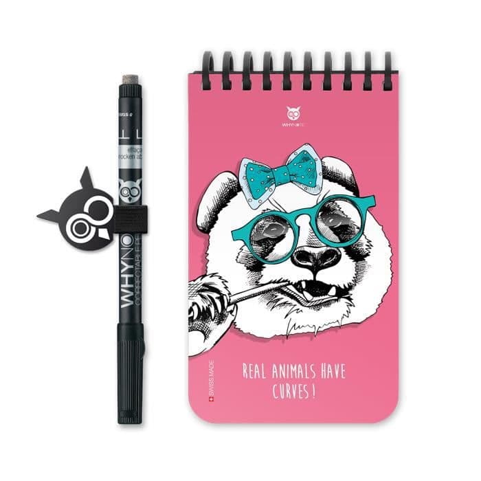 WHYNOTE 40 sidor återanvändbar anteckningsbok - "Panda" Pocket Notebook med raderbar filtpenna (Whiteboard Notepad)