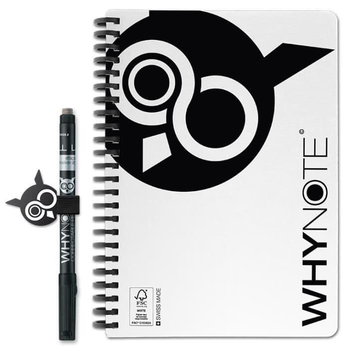 WHYNOTE® Format A5 WHITE - Anteckningsblock raderar som en whiteboard - Den raderbara anteckningsboken i vitt papper - filt