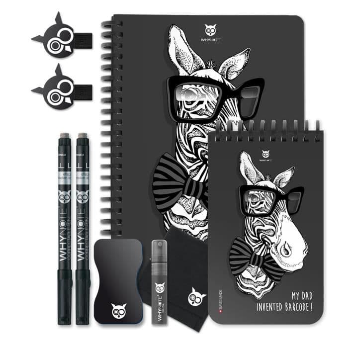 WHYNOTE 40-sidors återanvändbar anteckningsbok - "Zebra" fodrad anteckningsbok med raderbar markör (Anteckningsblock på Whiteboard)