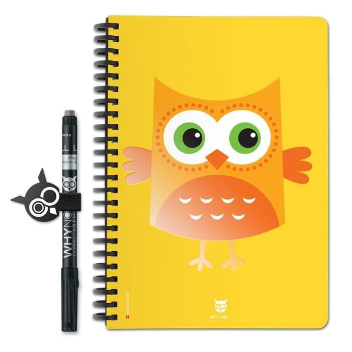 WHYNOTE 40-sidig återanvändbar A5-anteckningsbok - "Owls" fodrad anteckningsbok med raderbar markör (Whiteboard Notepad)