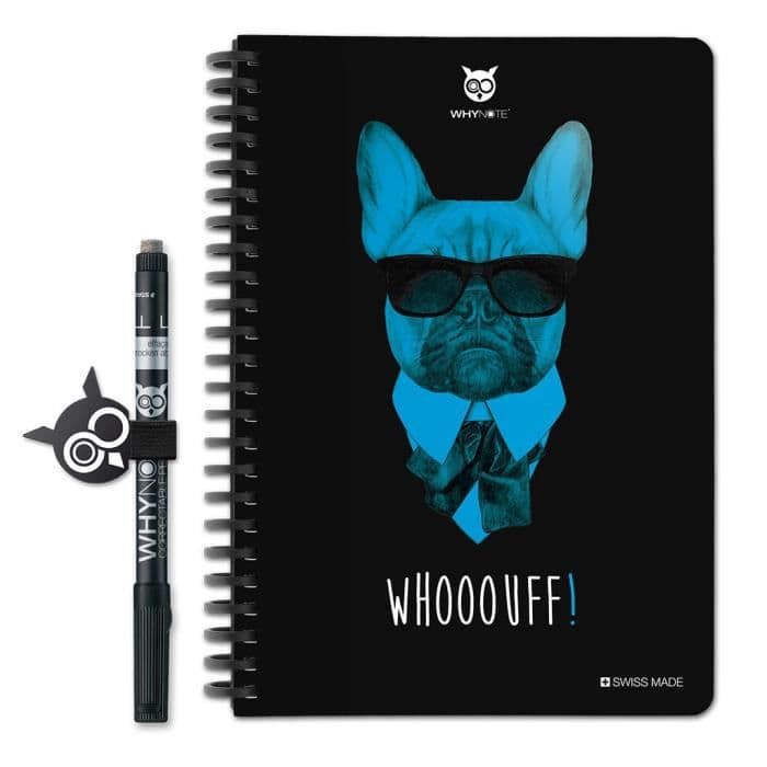 WHYNOTE A5 - Raderbar anteckningsblock - Oändligt återanvändbar ofodrad - Hund