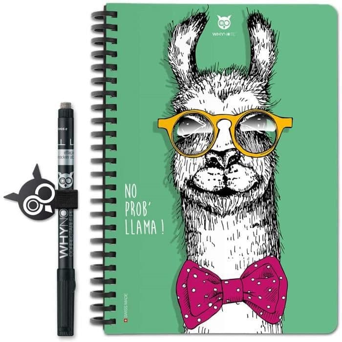 WHYNOTE 40-sidors återanvändbar A5-anteckningsbok - "Llama"-fodrad anteckningsbok med raderbar filt (Anteckningsblock på Whiteboard)