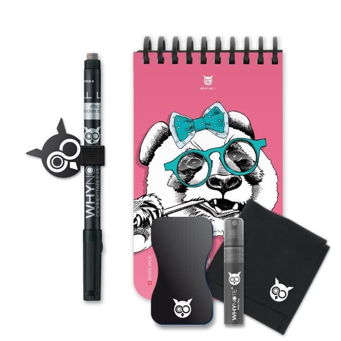 WHYNOTE 40-sidors återanvändbar anteckningsbok - "Panda" fickanteckningsbok med raderbar markör (Whiteboard Notepad)