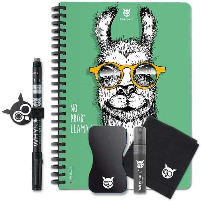 WHYNOTE 40-sidors återanvändbar A5-anteckningsboksats - "Llama" fodrad anteckningsbok med raderbar markör (Whiteboard-anteckningsblock)