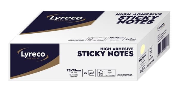 Notes LYRECO kub prem 76x76mm gul 2/fp