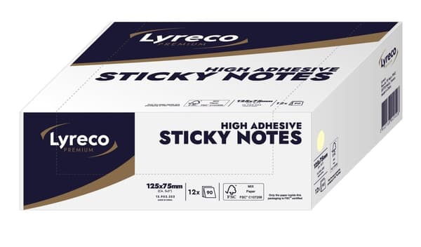 Notes LYRECO prem 75x125mm gul 12/fp
