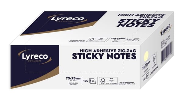 Notes LYRECO prem ZZ 75x75mm gul 12/fp