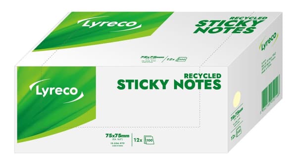 Notes LYRECO recycled 76x76mm gul 12/fp