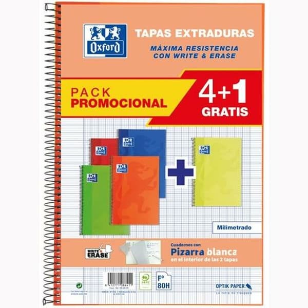 Notesbog Oxford Write&Erase Multifarvet Din A4 80 Ark 21,5 x 31,5 cm 5 Dele