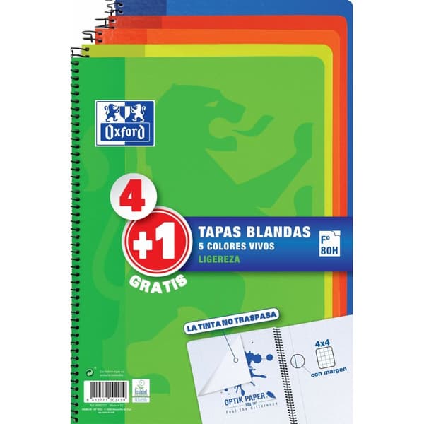 Harjoituskirjasetti Oxford Monivärinen Din A4 80 Levyt 21,5 x 31,5 cm 5 Kappaletta