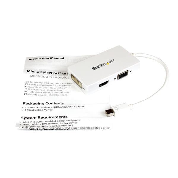 StarTech.com A/V-reseadapter: 3-i-1 Mini DisplayPort till VGA DVI eller HDMI-omvandlare Vit