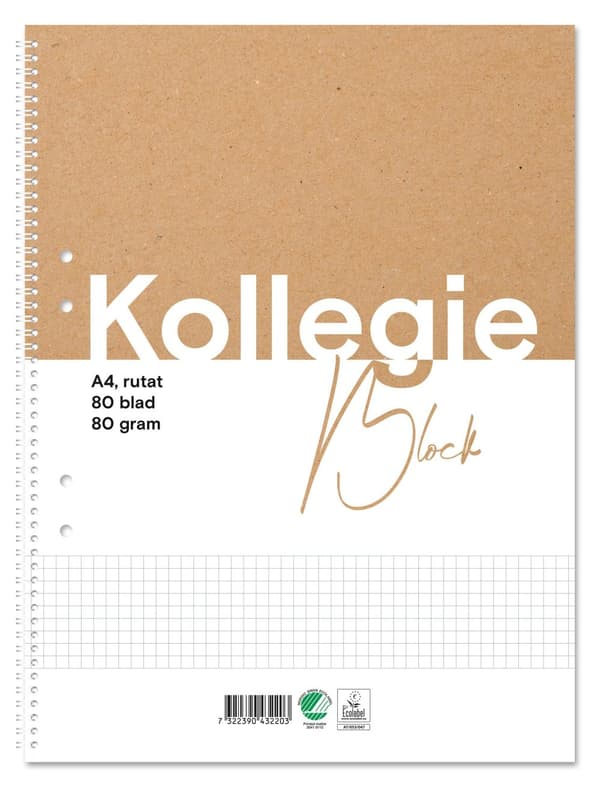 Kollegieblock FW A4 80g 80bl rut 5st