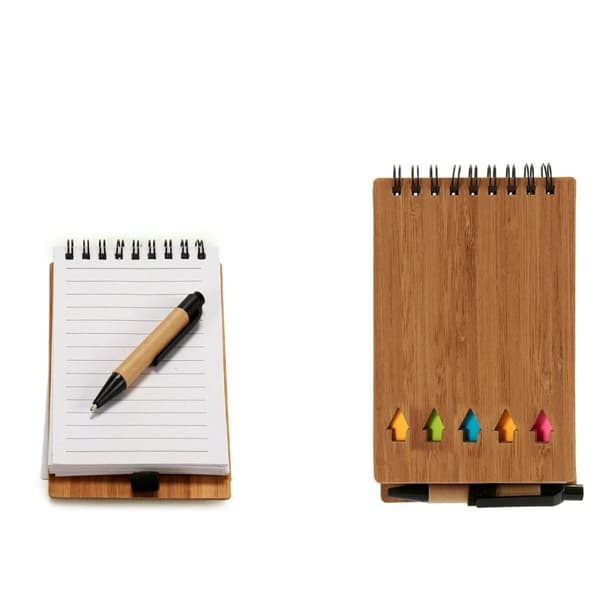 Ringbind Bog med Kuglepen Bambus 1 x 14,5 x 9 cm Brun (24 enheder)
