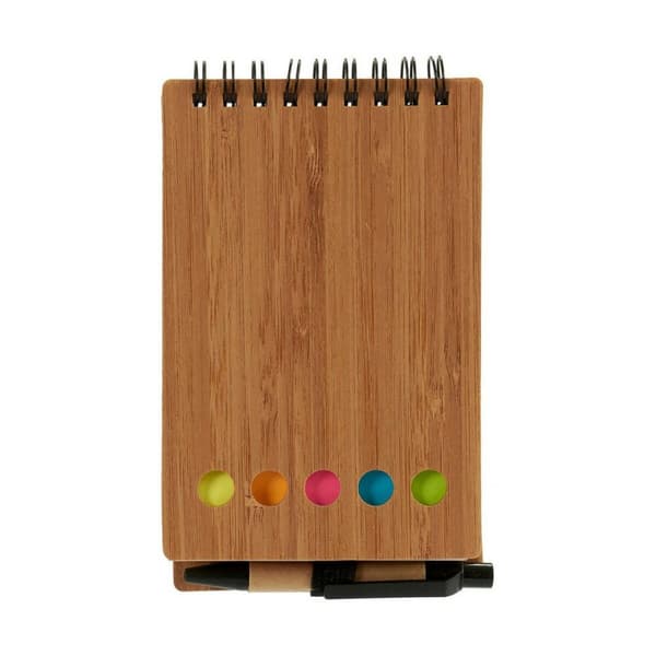 Ringbind Bog med Kuglepen Bambus 1 x 14,5 x 9 cm Brun (24 enheder)