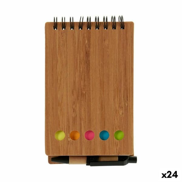 Ringbind Bog med Kuglepen Bambus 1 x 14,5 x 9 cm Brun (24 enheder)