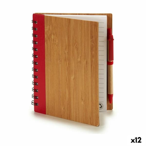 Ringbind Bog med Kuglepen Bambus 1 x 18 x 14 cm (12 enheder)
