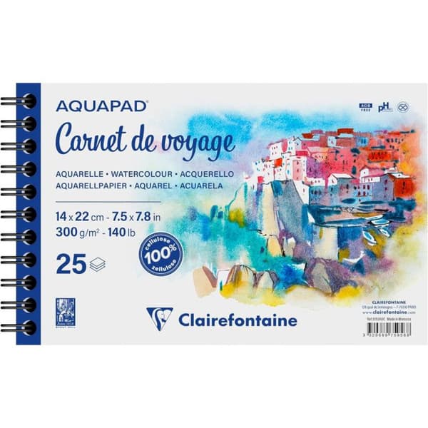 Resedagboken - Clairefontaine - Akvarell - 14x22 cm - 25 ark - 300g