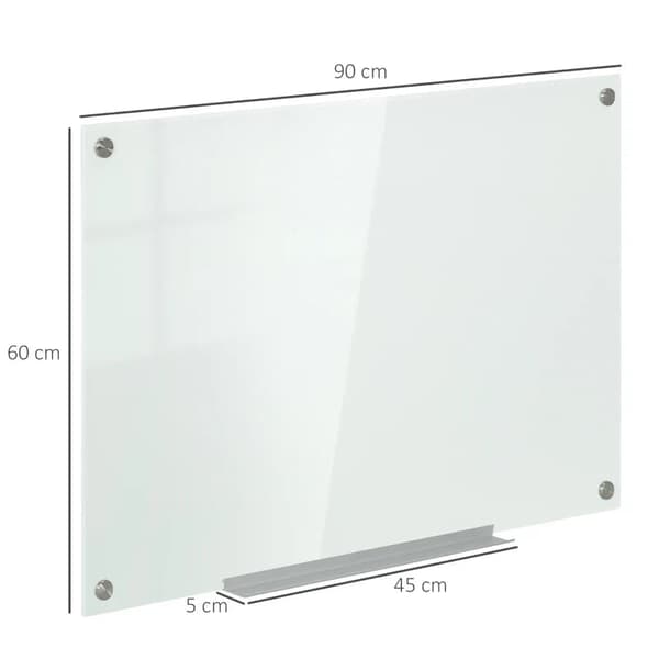 Rootz Glass Whiteboard - Memo Board - Whiteboard - 4 pennor - 6 magneter - 1 svamp - 1 hylla - Kontorsmaterial - Vit - 90L x 60W cm
