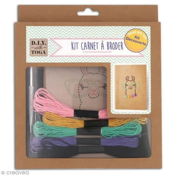 Toga - Lamaa broderi anteckningsbok kit Broderi anteckningsbok kit: 1 kraft anteckningsbok med vita ark på 13 x 18 cm 1 Lamaa mönstermall med