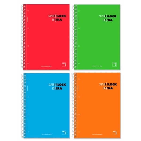 Uppsättning av övningsböcker Pacsa Superblock Extra Multicolour A4 120 Blad 4 Delar