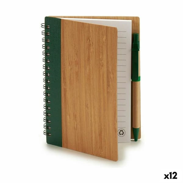 Spiralbundet anteckningsblock med penna Pincello AR1810133 1 x 16 x 12 cm Bambu (12 antal)