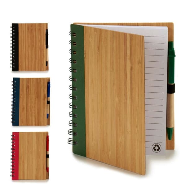 Spiralbundet anteckningsblock med penna Pincello 1711113 14 x 18 cm Bambu (12 antal)