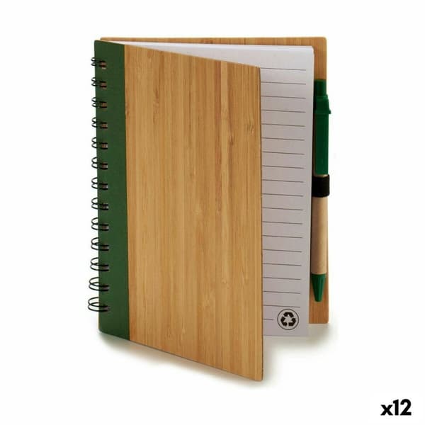 Spiralbundet anteckningsblock med penna Pincello 1711113 14 x 18 cm Bambu (12 antal)