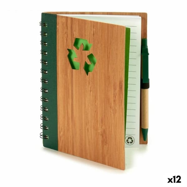 Ringbind Bog med Kuglepen Pincello AR1810136 1 x 18 x 14 cm Bambus (12 enheder)