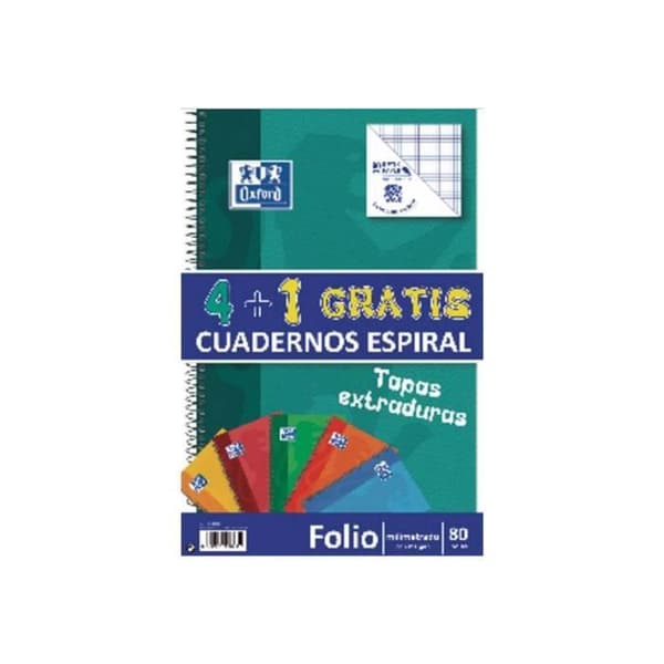 Oxford Folio Notebook Spiral bunden 215 x 310 mm 80 ark - 160 kvadratiska sidor blandade färger (5-pack)