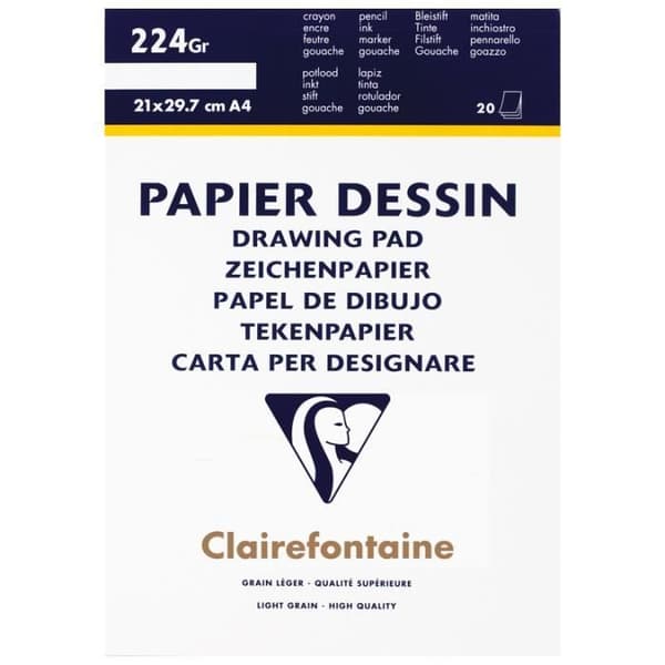 Ritblock - CLAIREFONTAINE - A4 - 20 ark - 224g - Finkornig