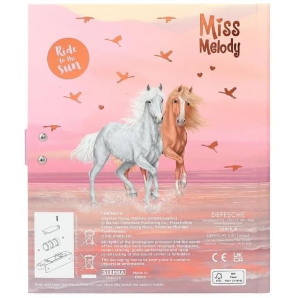 Rosa dagbok - MISS MELODY - med hästkod - Flerfärgad - Vit