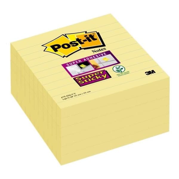 Anteckningsblock - POST-IT - Super Sticky - 6 enheter - 90 ark - 101 x 101 mm - Gul