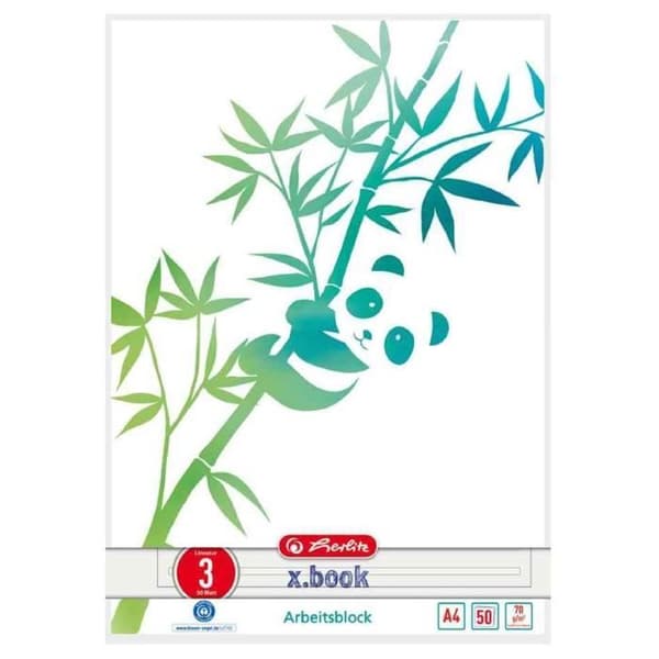Lektionsblock - HERLITZ - GREENline A4 - 50 ark - 100 % återvunnet papper - Pandamönster