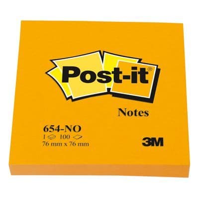 Post-it pad 100 ark 76x76mm orange - Paket om 6