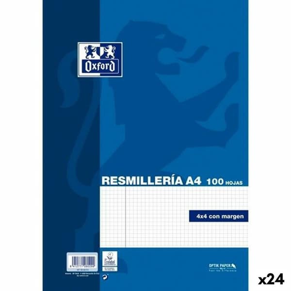 Ersättningsark Oxford OptikPaper Blå A4 100 Blad (24 antal)